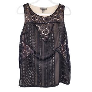 A Pea In The Pod Maternity Black & Tan Lace Crochet Layered Sleeveless Size L